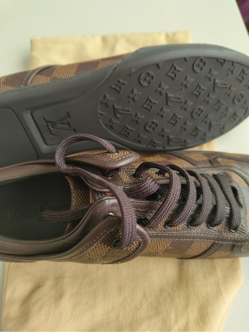 Louis Vuitton Brown Damier Canvas Men’s Low-Top Sneakers with Dark Brown Accents